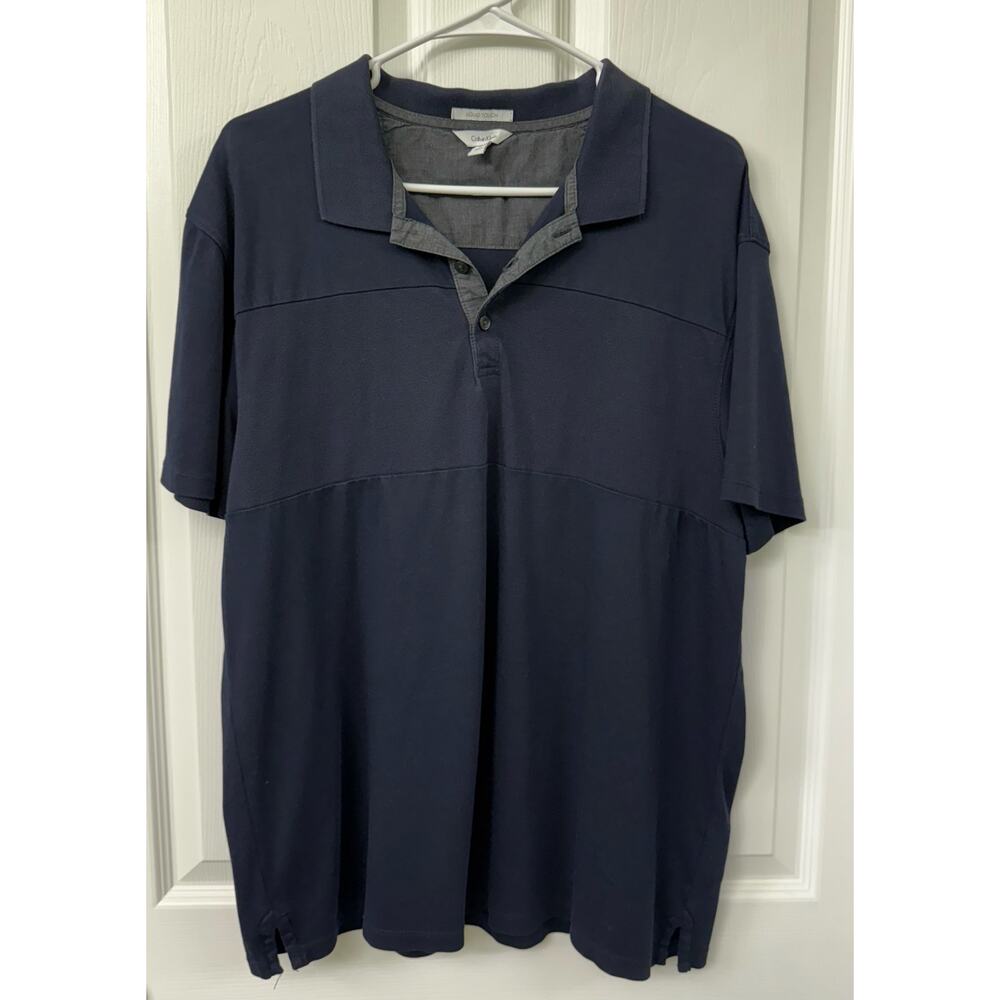 Calvin Klein Mens XL liquid touch navy blue polo shirt short sleeve 100% cotton